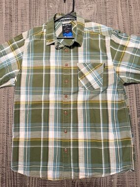 Kavu Olive Green Plaid Short-Sleeve Button-Up Shirt
